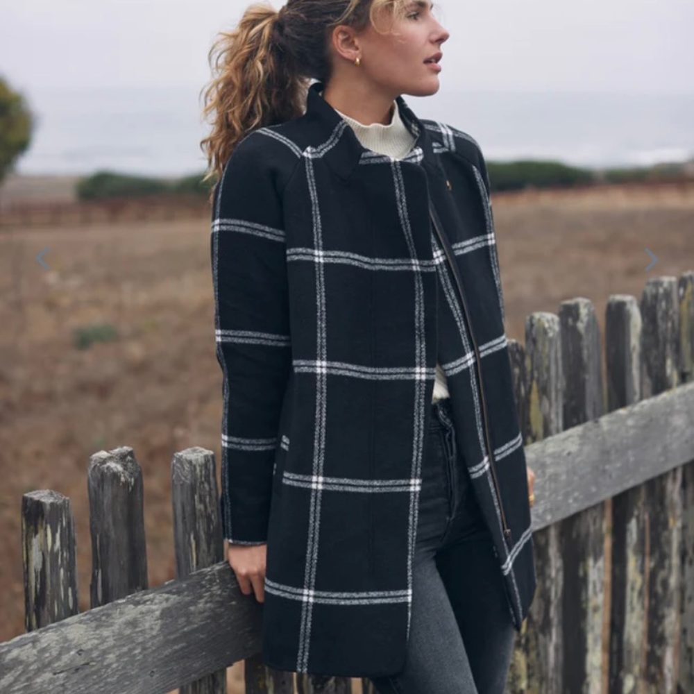 NWT Marine Layer Stephanie Cocoon Coat in Black/Cream Windowpane - Size M